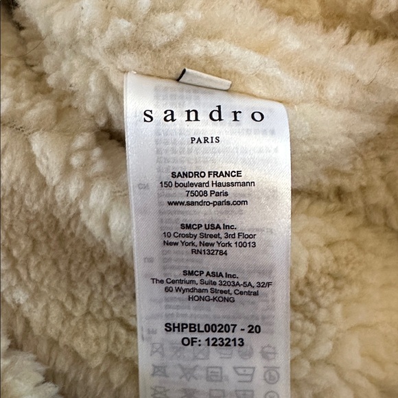 Man’s Sandro Black Corduroy Cream Faux Shearling Snap Up Jacket Size Large - Picture 7 of 8